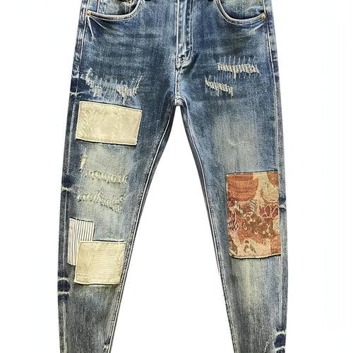 UrbanEase™ Men's Contrast Color Patch Hole Slim-fit Pants - Which Mark