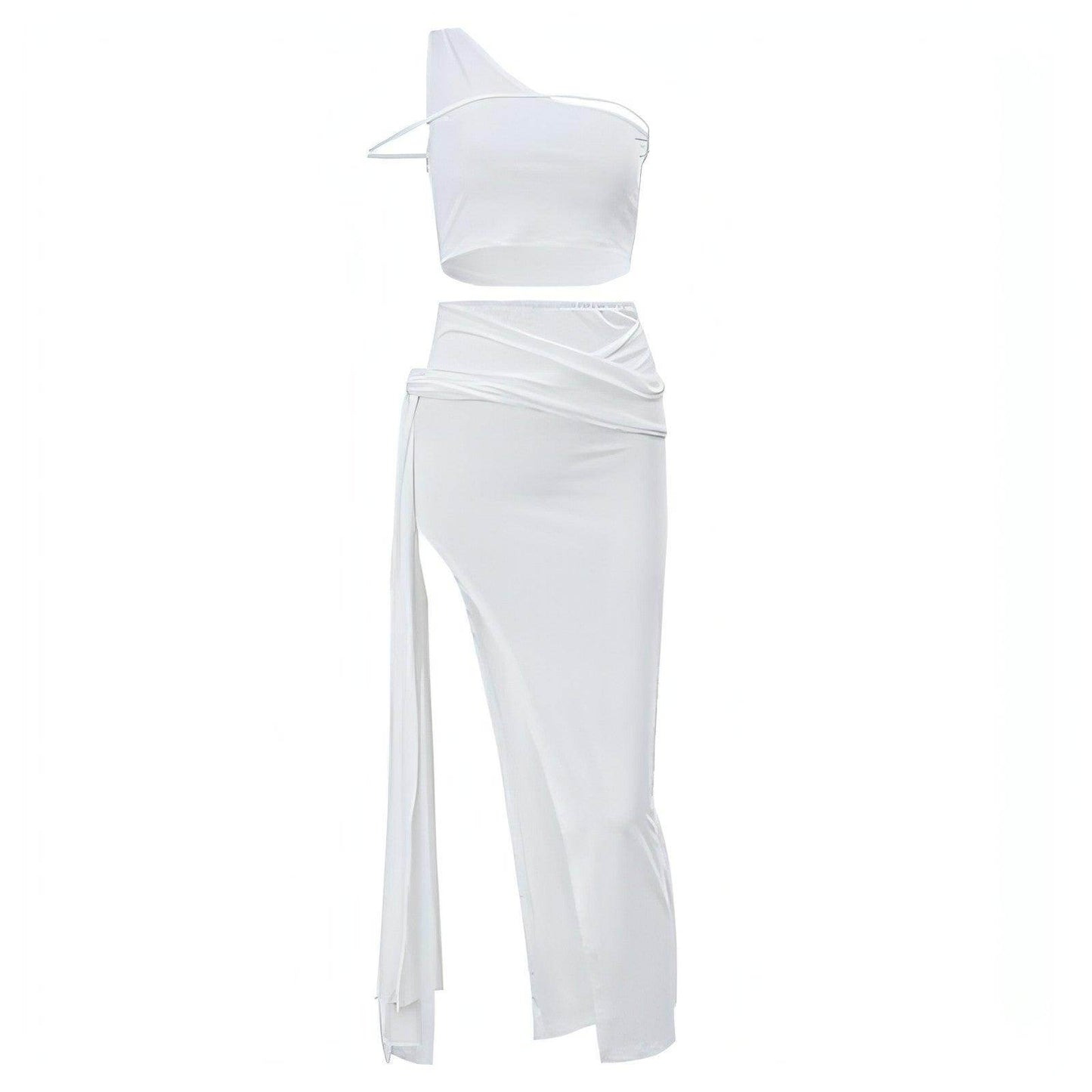 Women's Off-the-shoulder Navel High Slit Suit Set - Which Mark