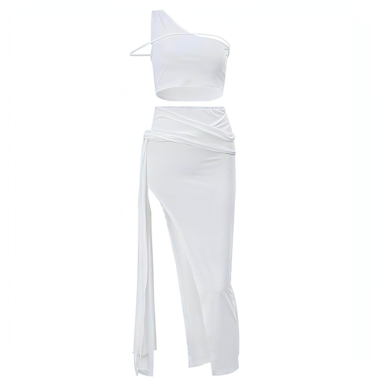 Women's Off-the-shoulder Navel High Slit Suit Set - Which Mark