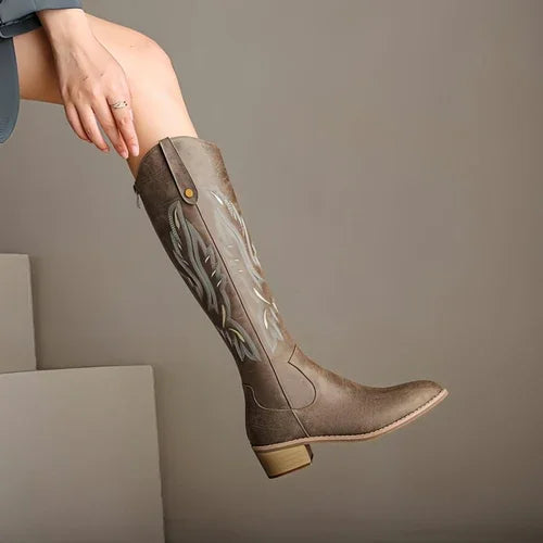 Retro Chunky Heel Embroidery Western Cowboy Boot Women - Which Mark