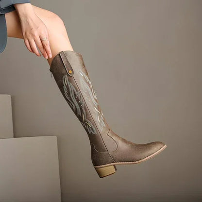 Retro Chunky Heel Embroidery Western Cowboy Boot Women - Which Mark