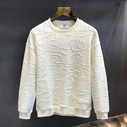 Texture Jacquard Heavy Round Neck Sweater Men's Autumn New - Which Mark