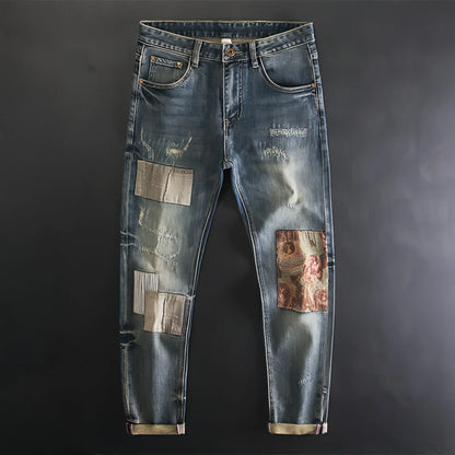 UrbanEase™ Men's Contrast Color Patch Hole Slim-fit Pants - Which Mark