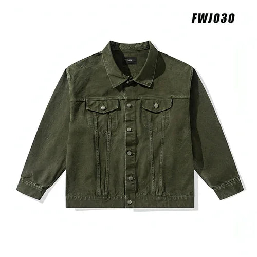 Vulcanized Green Puree Denim Retro Workwear Pure Cotton Coat Men - Which Mark