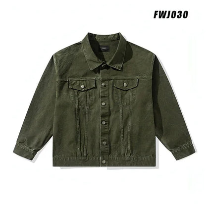 Vulcanized Green Puree Denim Retro Workwear Pure Cotton Coat Men - Which Mark