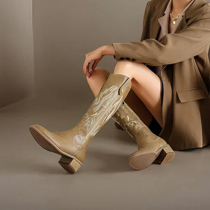Retro Chunky Heel Embroidery Western Cowboy Boot Women - Which Mark