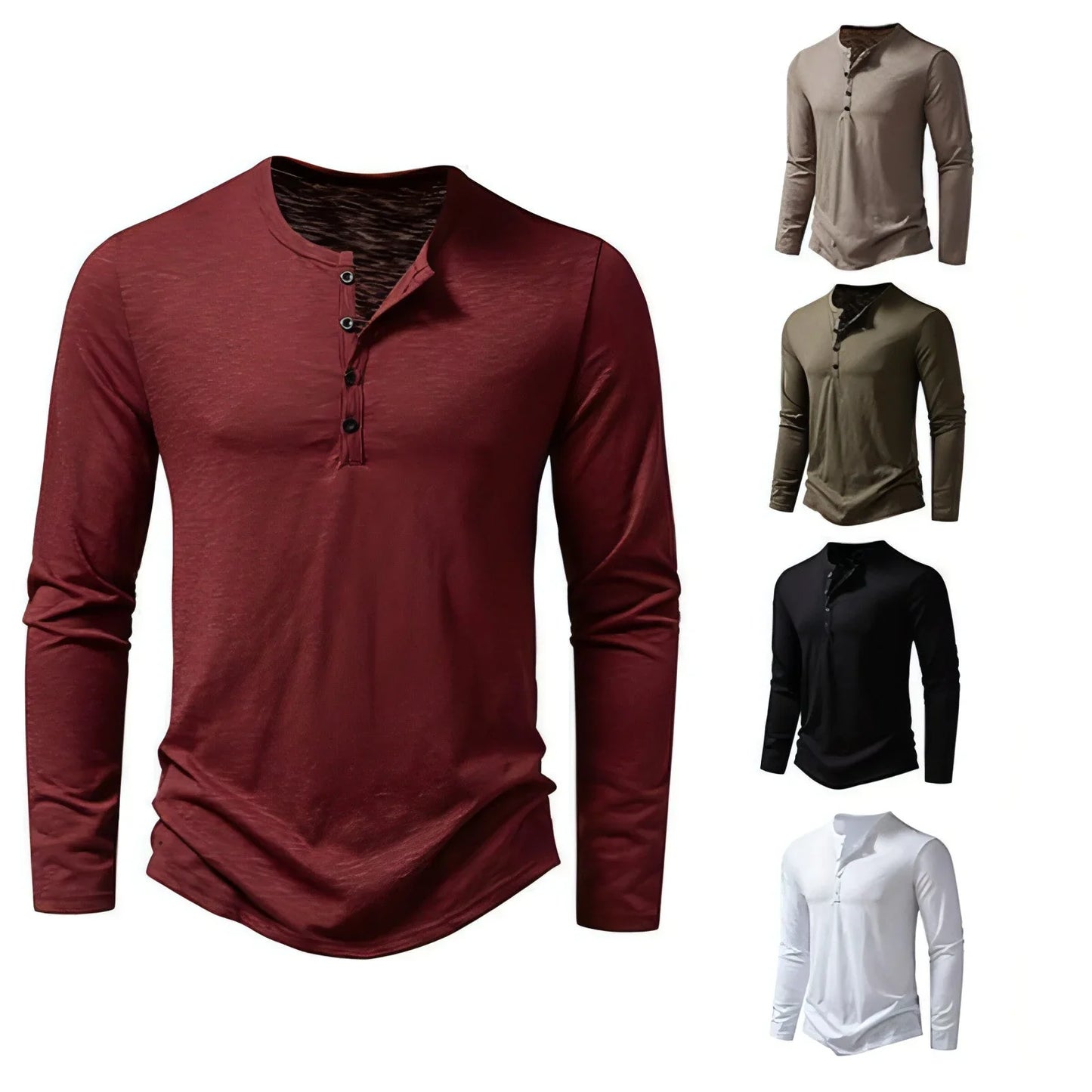 Mens Clothing Long Sleeve T-shirt Fashion Button Henry Collar Tops - Which Mark