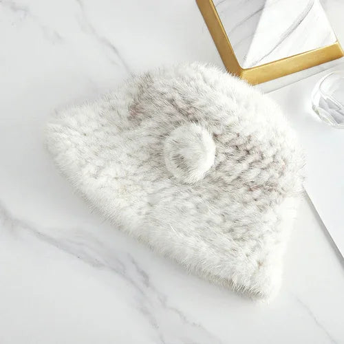 Mink Woven Fur Hat Women's Camellia Flower Bucket Hat - Which Mark