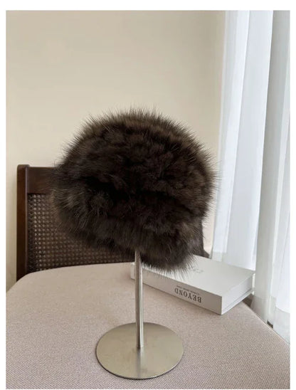 Mink Fur Knit Fur Hat with Elastic Headband and Ear Protection for - Which Mark