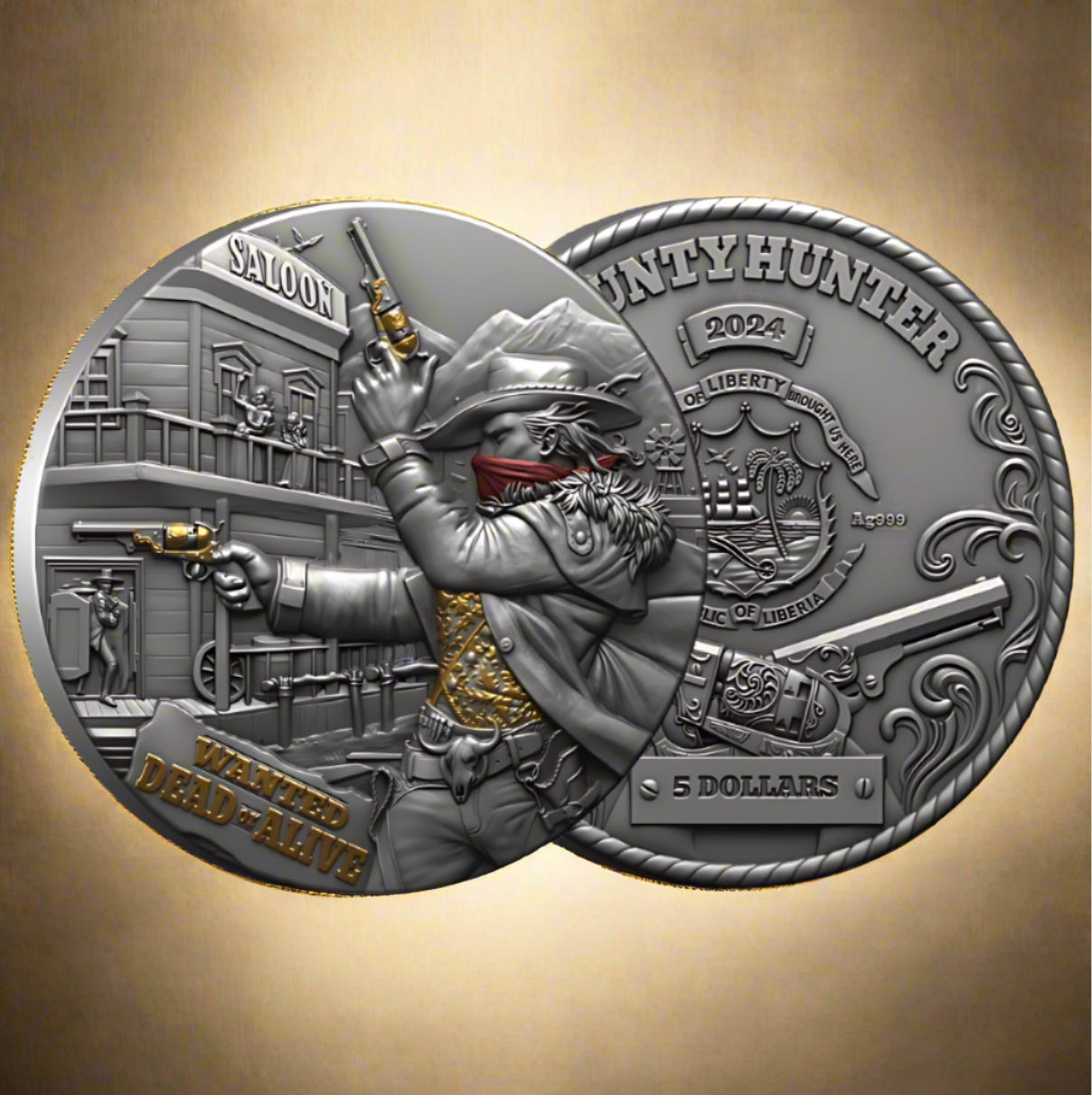 2 oz Silver DJANGO BOUNTY HUNTER Coin 2024 Liberia - Which Mark