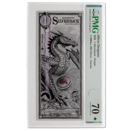 1/1000 oz SILVER DRAGON (Purple Edition) Note PMG70 2022 Silverback - Which Mark