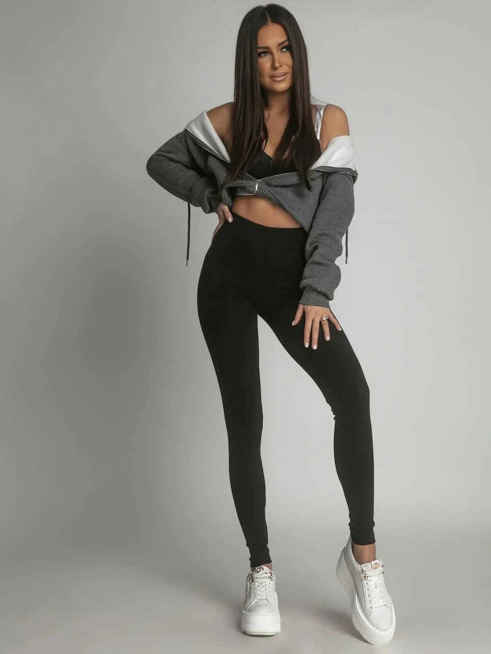 Women's ribbed cotton leggings, black TS10 - Which Mark