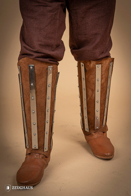 Splinted Suede Leather Greaves Brown - Which Mark