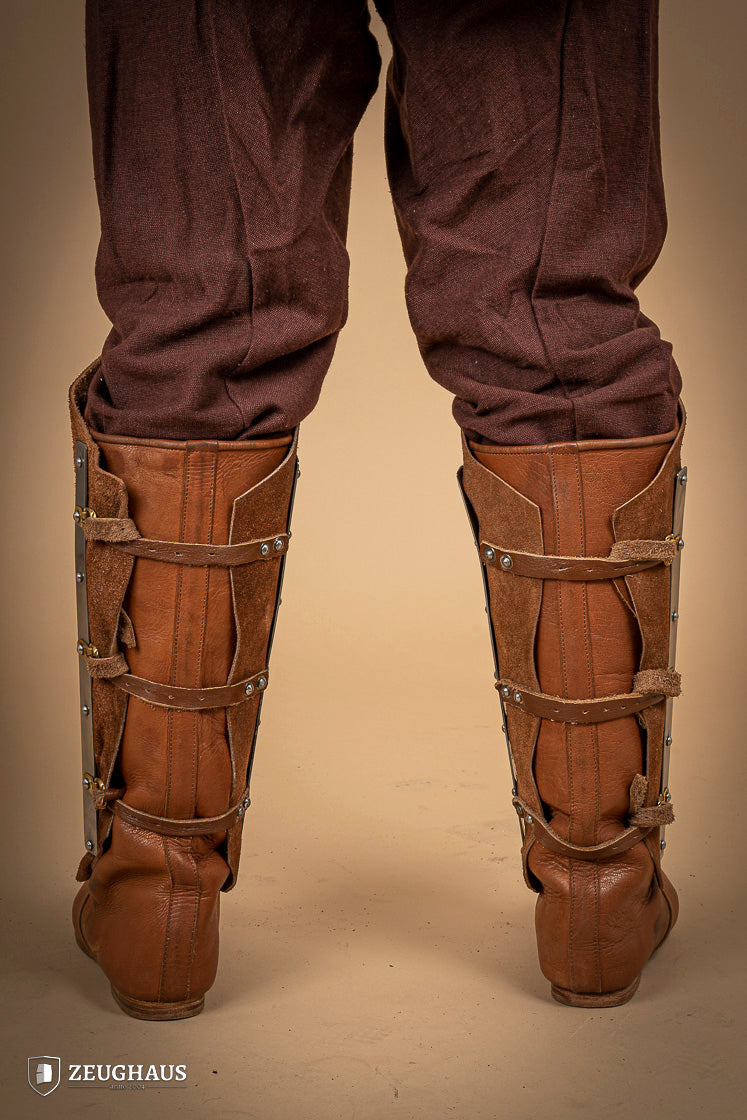 Splinted Suede Leather Greaves Brown - Which Mark