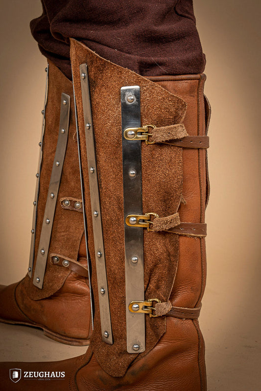 Splinted Suede Leather Greaves Brown - Which Mark