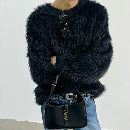 Pure Color All-matching Round Neck Pullover Thickened Mink Sweater Men - Which Mark