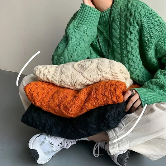Japanese Stitching Contrast Color Cable-knit Sweater Men - Which Mark
