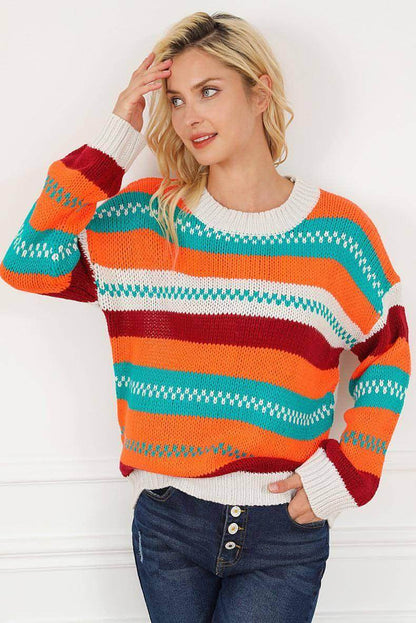Loose Color Pullover Regular Sleeve Sweater Women - Which Mark