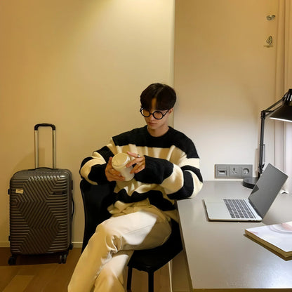 Round Neck Striped Design Sense Niche Soft Glutinous Sweater Men - Which Mark