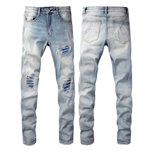Slim Elastic Hole Skinny Pencil Trousers Jeans Men - Which Mark
