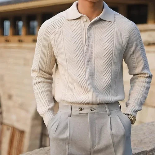 Men's Lapel Knitted Sweater Winter Pullover Long-sleeved Top Clothes - Which Mark