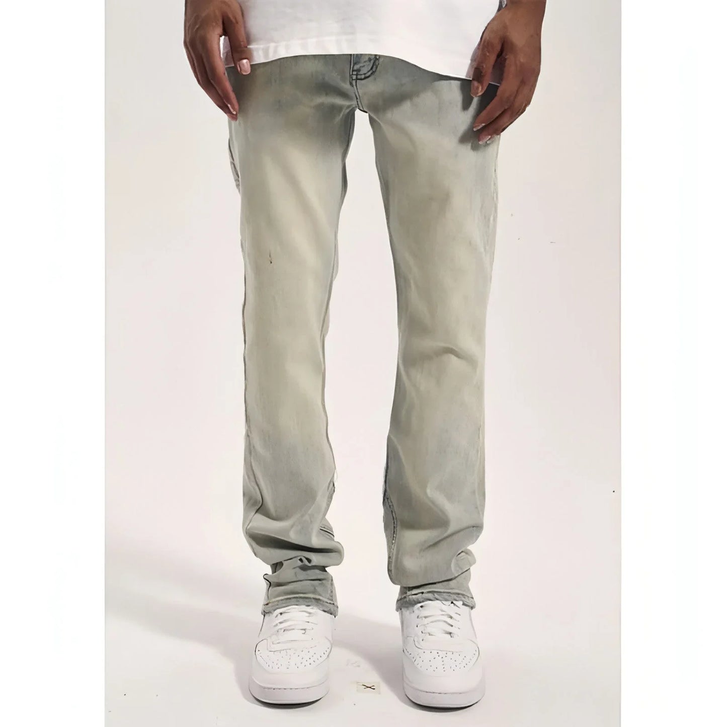 High Street Yellow Mud Washed And Distressed Men's Casual Pants - Which Mark