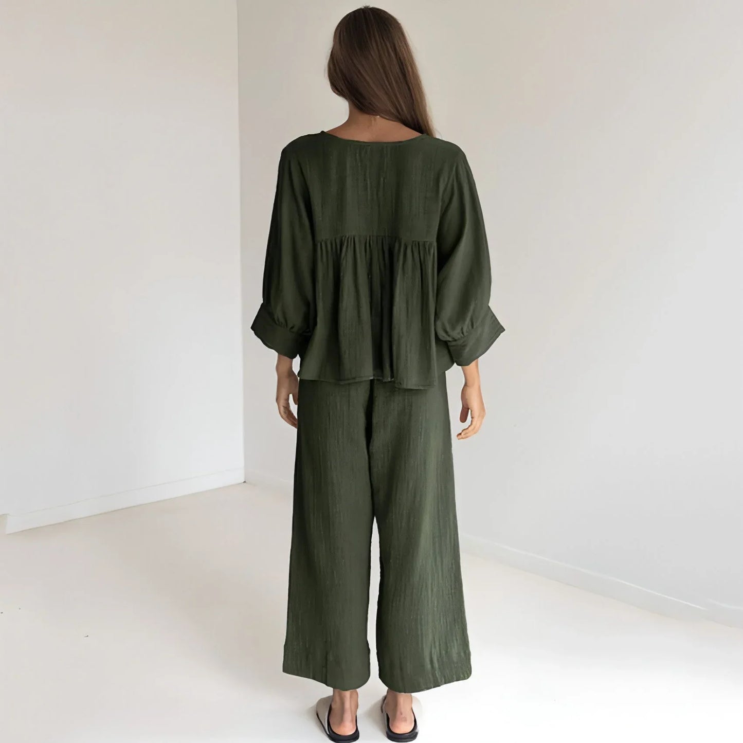 Women's Fashion Long Sleeve Double-layer Crepe Pajamas Trousers Loose - Which Mark