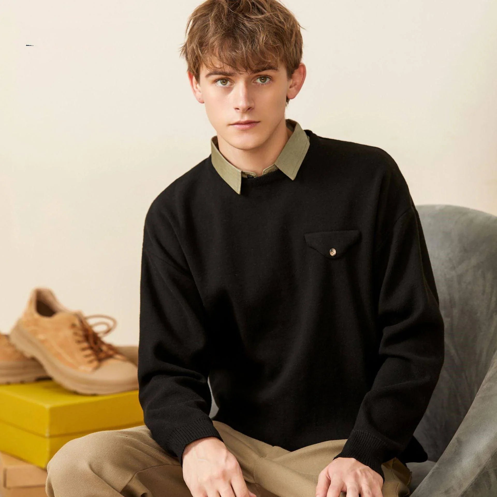 Youth Simple Everyday Fake Pocket Decorated Sweater Men - Which Mark