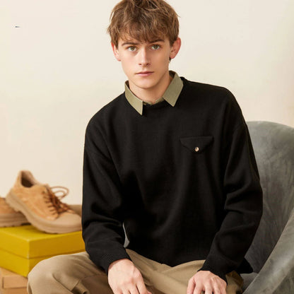 Youth Simple Everyday Fake Pocket Decorated Sweater Men - Which Mark