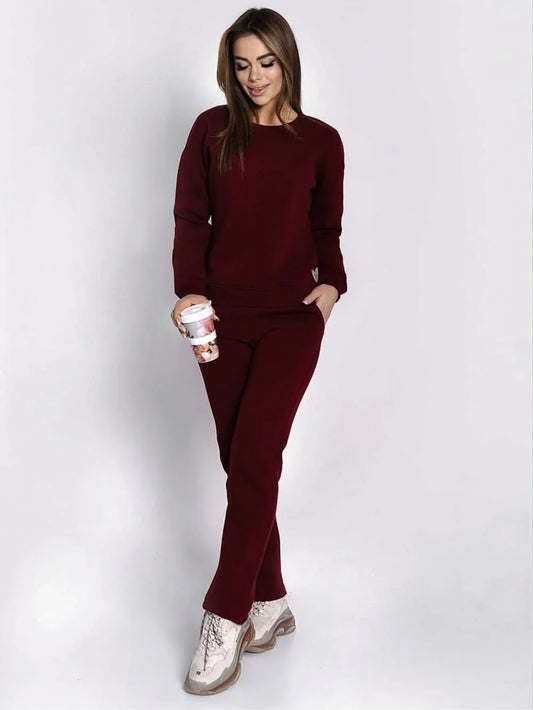 Insulated tracksuit for women sweatshirt and loose pants burgundy - Which Mark