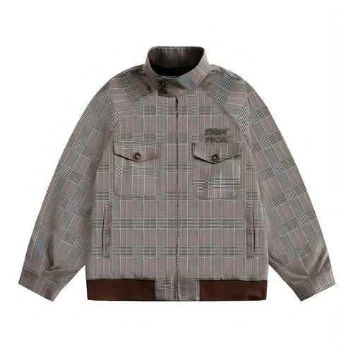 Plaid Loose-fitting Stand-up Collar Jacket Men And Women - Which Mark