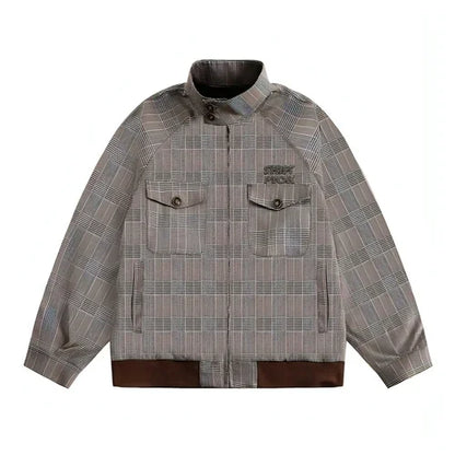 Plaid Loose-fitting Stand-up Collar Jacket Men And Women - Which Mark