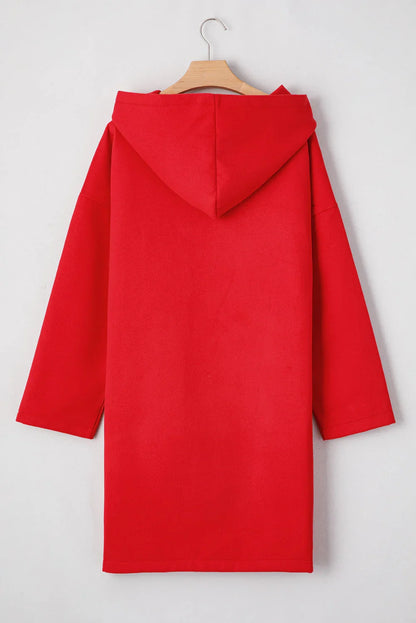 Fiery Red Solid Color Casual Zip up Hooded Coat - Which Mark
