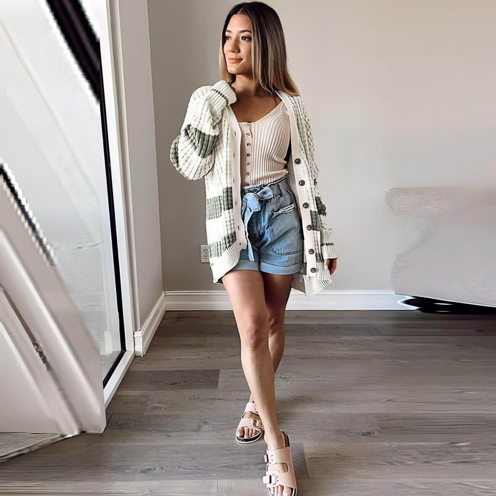 Women's Color Matching Long-sleeved Cardigan Loose Sweater - Which Mark