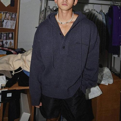 American Simple Embroidery Knitting Hooded Sweater Men - Which Mark