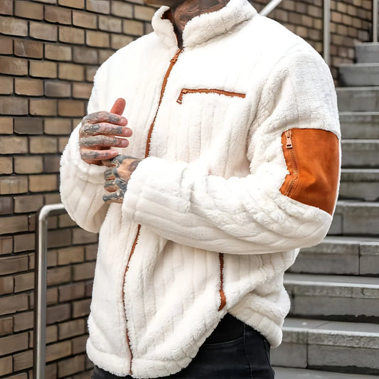 Color Collision Design Plush Jacket For Men - Which Mark