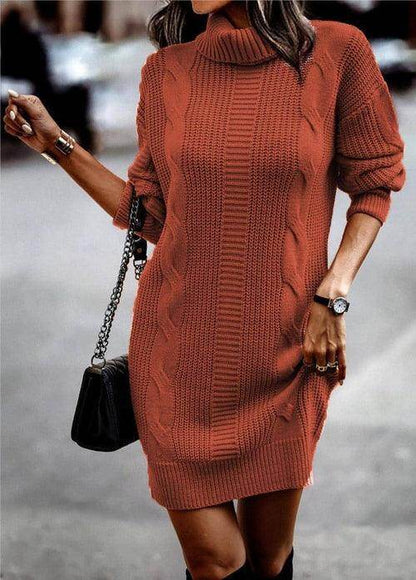 Women's Turtleneck Long Sleeve Narrow Sweater Dres - Which Mark