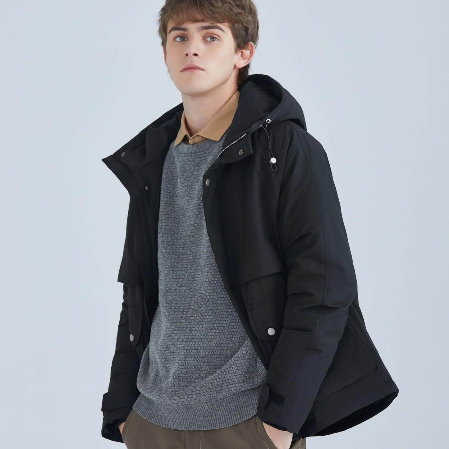 All-match Short White Duck Down Hooded Jacket Men - Which Mark