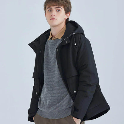 All-match Short White Duck Down Hooded Jacket Men - Which Mark