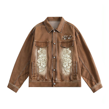 Floral Embroidery Spray Painting Denim Jacket Men & Women Punk - Which Mark
