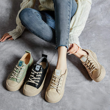 Women's Soft Bottom Skateboard Shoes All-Match Platform Lace-up - Which Mark