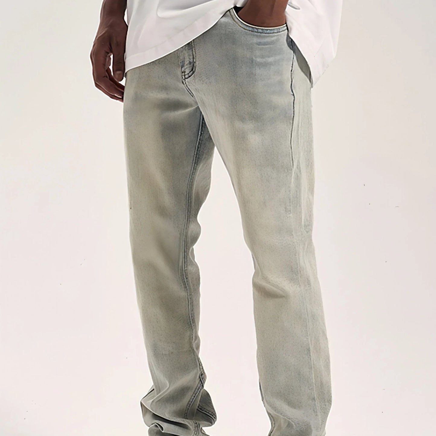 High Street Yellow Mud Washed And Distressed Men's Casual Pants - Which Mark