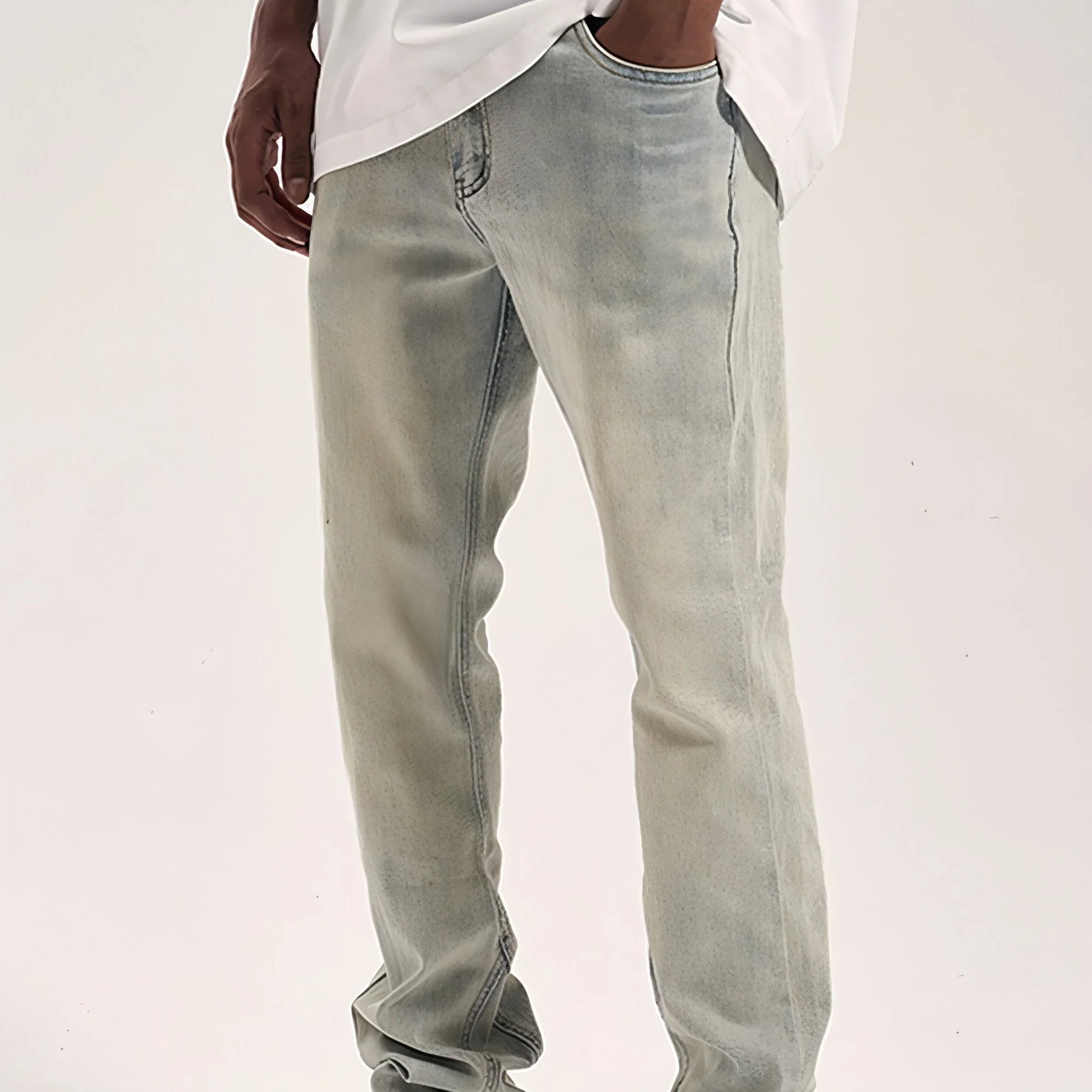 High Street Yellow Mud Washed And Distressed Men's Casual Pants - Which Mark
