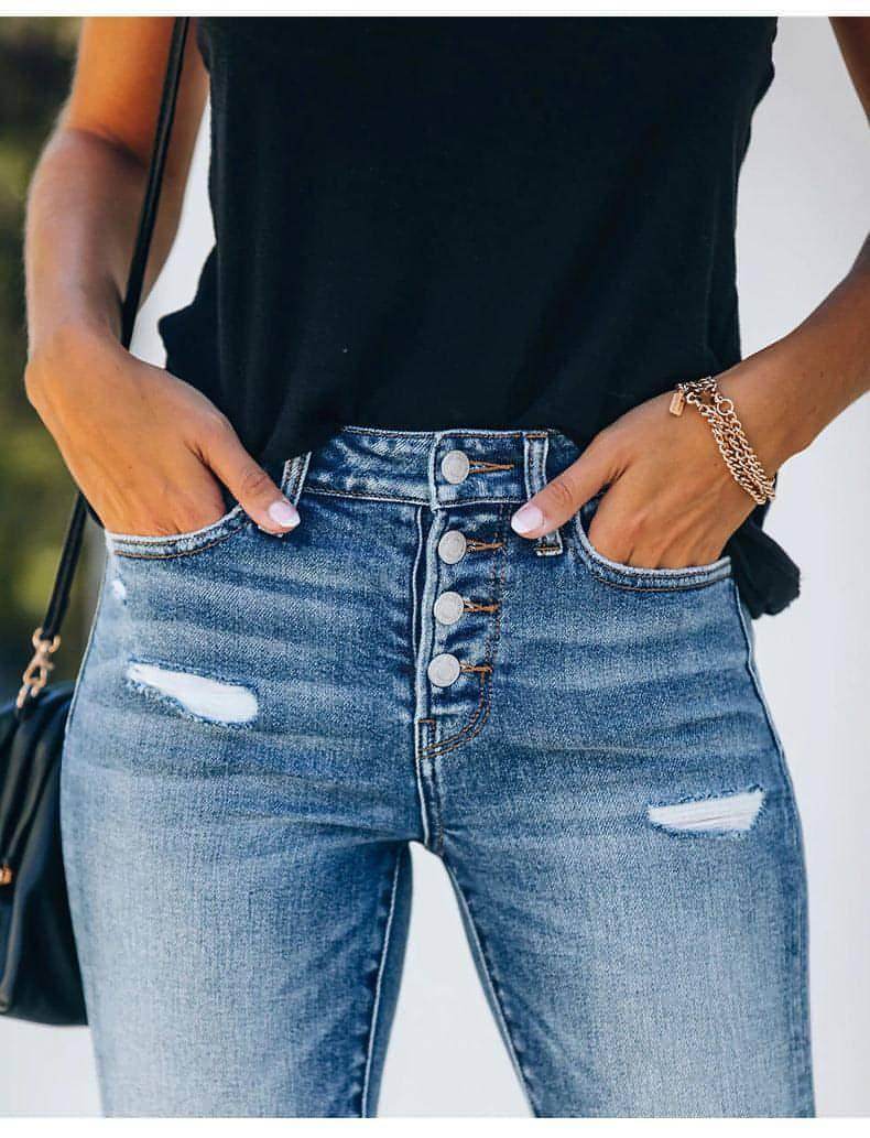 Slim Hole High Elasticity Women's Denim Trousers Jeans - Which Mark