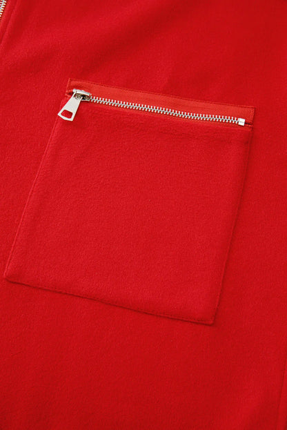 Fiery Red Solid Color Casual Zip up Hooded Coat - Which Mark