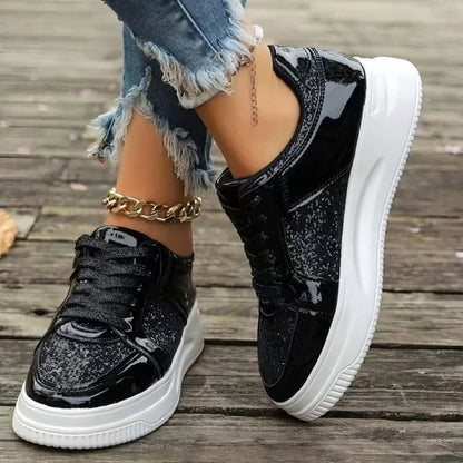Fashion Lace-up Flat Shoes With Sequin Design Casual Sports Thick - Which Mark