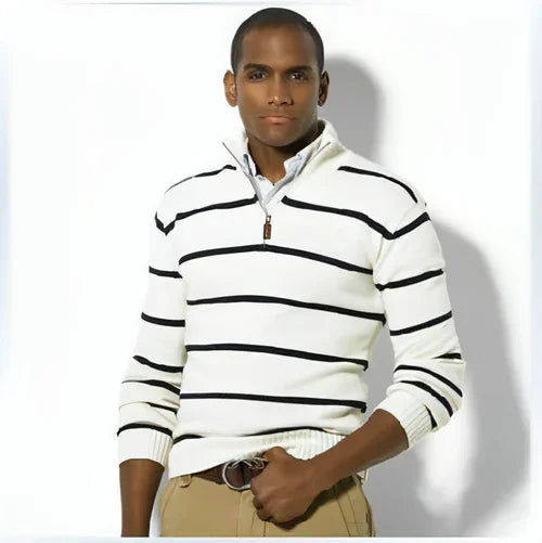 Slim Long-sleeved Casual Knit Sweater Men With Striped Wool - Which Mark