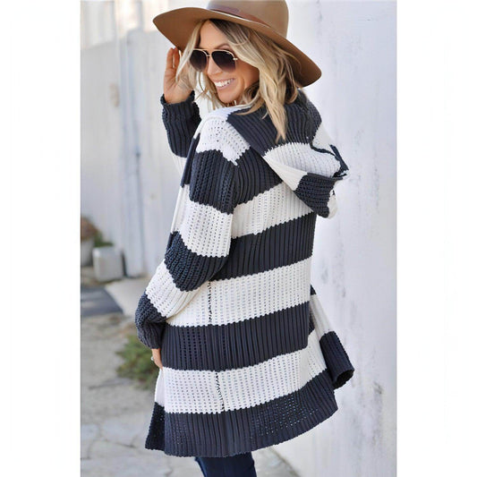Mid-color Hooded Mid-length Cardigan Jacket Women Sweater - Which Mark