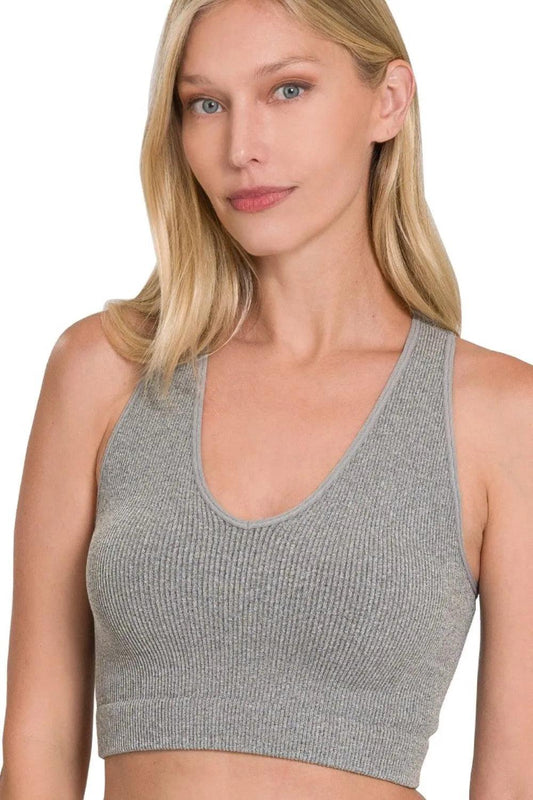 Zenana Seamless Ribbed Cropped Racerback Tank Top - Which Mark