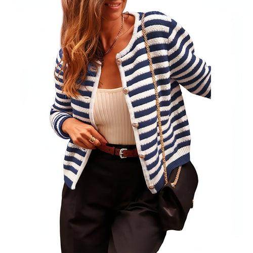 Women's Contrasting Striped Cardigan Sweater - Which Mark